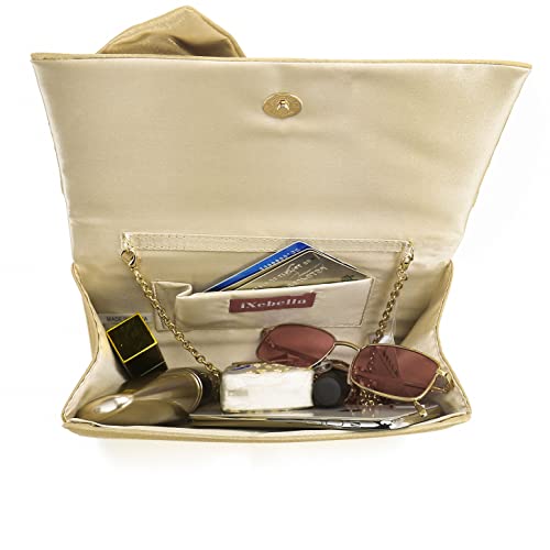 Ixebella Satin Evening Bag Bow Flap Clutch Purse For Women Formal Party/Prom/Wedding (Gold) #TOP5