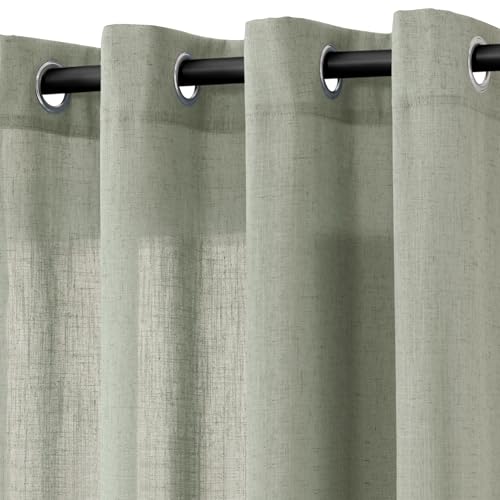 Jowels Sage Green Linen Grommet Curtains 105 Inch Length for Living Room