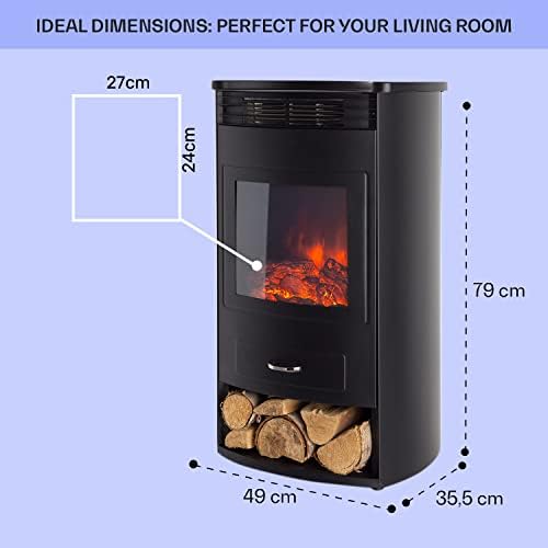 Klarstein Electric Fireplace, Electric Log Burner Indoor, 1900W Electric Fire Free Standing Flame Electric Fire Place with LED Flame Effect, Fake Fireplace, Remote Control, Adjustable Thermostat Timer