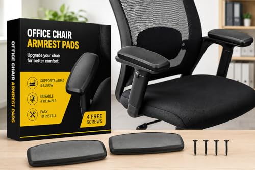 Image of CSS Office Arm Rest Replacement Adjustable Handle with Plastic Pad, Includes 4 Screws, Compatible with Rolling and Revolving Chairs Durable Spare Parts, Accessories Black Pair 2