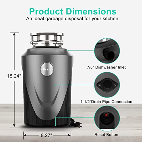 Hissun Garbage Disposal With Power Cord,1 Hp Continuous Feed Kitchen Waste Disposer,Household Food Waste Disposer With Super Quiet Motor & Dishwasher Connection,Gray #TOP5