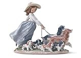 LLADRÓ Puppy Parade Girl with Dogs Figurine. Porcelain Girl Figure.
