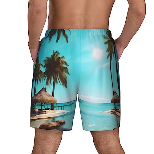 Short de bain homme avec doublure compression mer et palmiers - 4