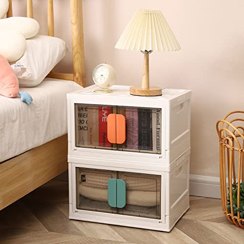 Chemailon Storage Bin With Lid,29 Qt Clear Plastic Toy Organizer Box With Wheels And Visible Clear Door For Home Closet 9.4 X 11.4 X 15.7 Inches 2 Pack #TOP2
