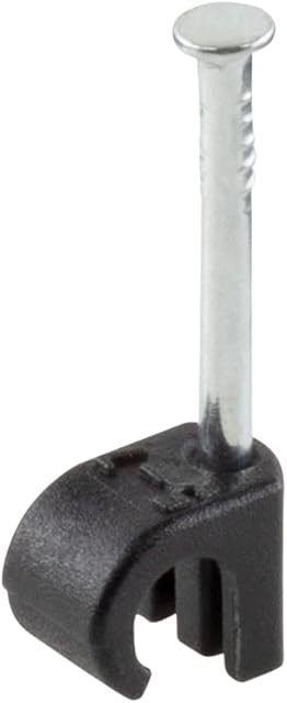 GTSE Round Black Cable Clips, For Cables 5-7 mm, Box of 100, Skirting Wire Nail Clips, Cable Tacks for Ethernet, Electrical Cables, Wires