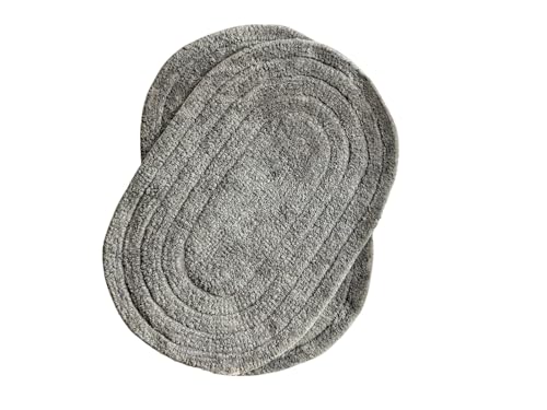 Image of My Home Cotton Door Bath Mat Super Soft Non Slip Mats for Bathroom, Door,Large, Pack of 2 (Oval Solid Grey)