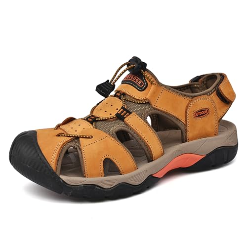 Men's Hiking Leather Sandals Men's Sport Sandals Outdoor Hiking Sandals Closed Toe Leather Athletic Lightweight Trail Walking Casual Sandals Water Shoes