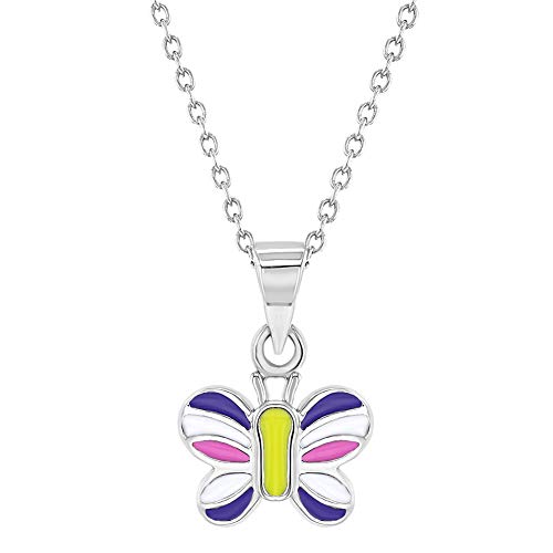 Preisvergleich Produktbild Halskette mit Schmetterling-Anhänger aus 925 Sterlingsilber, mehrfarbig, Emaille für Mädchen, 40,6 cm