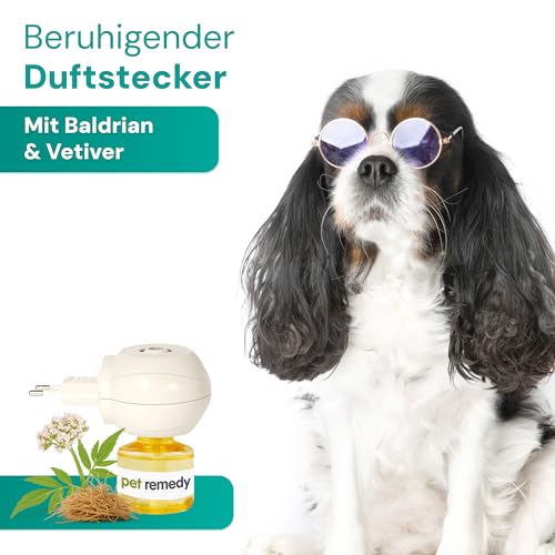 Emmi-pet Remedy Beruhigender Duftstecker mit Nachfüllung I Natürliches Anti-Stress Mittel für Haustiere I Beruhigung bei Angst, Stress, Feuerwerk & Tierarzt I Für Hund, Katze, Nager, Vogel & Pferd