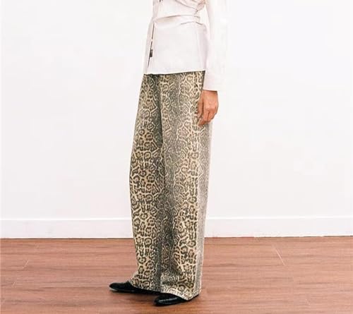 Pokn Leopard Jeans Leopard Print Jeans Cheetah Print Pants Wide-Leg Streetwear Pants Baggy Jeans Straight Leg Pants Unisex2