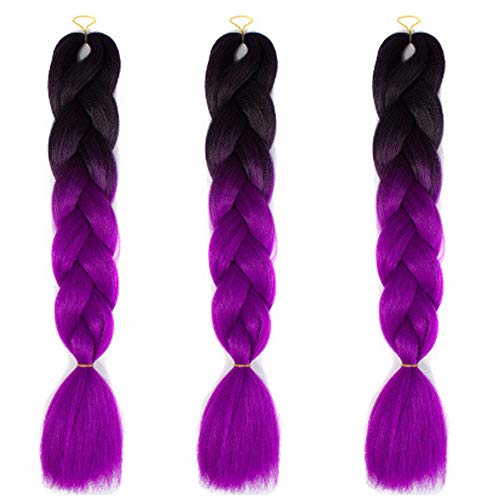 Feibin 全30色 ウィッグ エクステンション 3本セット ブレイズ 編み込み グラデーション 三つ編み ヘアアクセサリー 盛りアップ つけウィッグ かつら 毛束 ウィッグ つけ毛 ヘアアクササリー ヒップ ホップ レゲエ ダンス ヘアアレンジ(21#パープル)