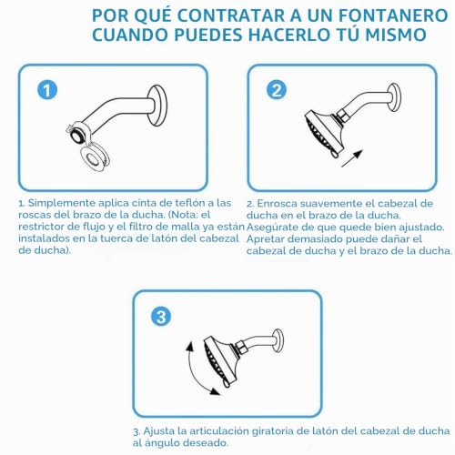 Miniatura 7 de Jinyomfly Cabezal De Ducha Lluvia, Redondo Cabezal De Ducha Fijo, Alcachofa De Ducha Alta Presión, Cabeza De Ducha Anticalcárea, Alcachofa Ducha Ahorro De Agua, 5 Modos De Spray, Universal G1 2 Ajuste