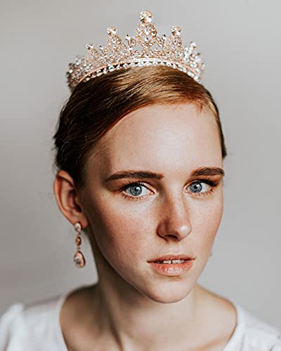 Sweetv Full Round Tiaras And Crowns For Women, Wedding Tiara For Bride, Crystal Queen Crown For Pageant Birthday Party Cake Topper, Rose Gold #TOP1