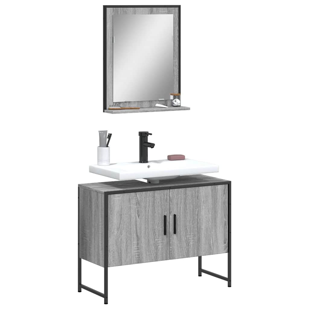 Lot de 2 meubles de salle de bain gris Sonoma avec miroir et armoire