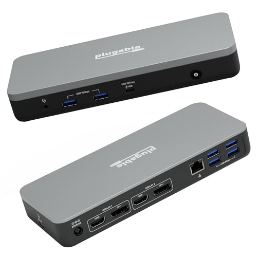 Plugable 12-in-1 Dual 4K USB-C Docking Station, Works with Chromebook Certified, 60W Charging for...
