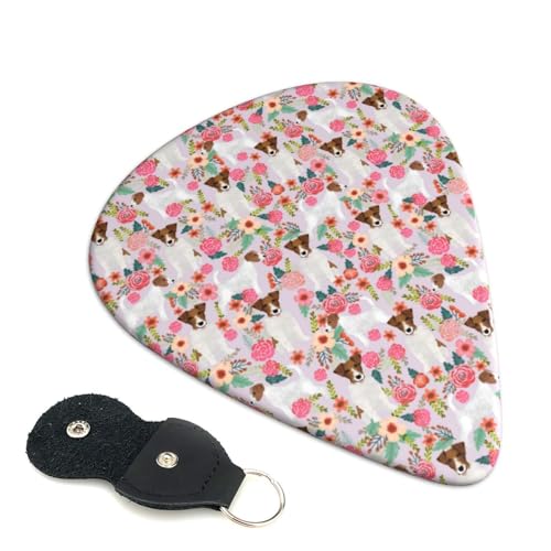 ジャックラッセル花柄 かわいい漫画エレキギターピック アニメファッション弦楽器 初心者トライアングルピック 6 枚セット 0.46mm