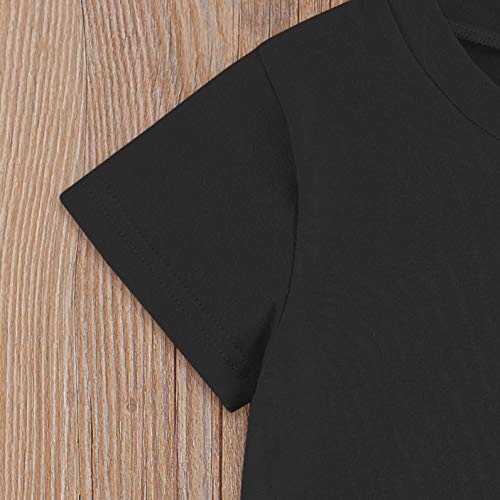 Summer Kids Toddler Baby Girl Boy Cotton Solid Colors Basic T-Shirt Tops Crewneck Short Sleeve Plain Tee (Black, 1-2T) #TOP5
