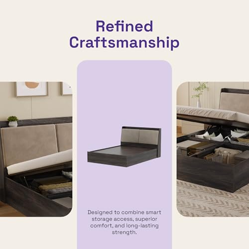 Image of Wakefit Bed | 3 Yr Warranty | Bed Queen Size, Hydraulic Storage & Foam-Cushioned Upholstery Headboard, Density: 680-750 kg /m, Termite & Borer Resistant, Fits Mattresses Up to 8 Inches(Mars78x60 - WM)