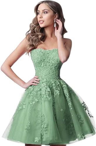 Image of Lace Homecoming Dresses Short A Line Strapless Formal Cocktail Party Gowns