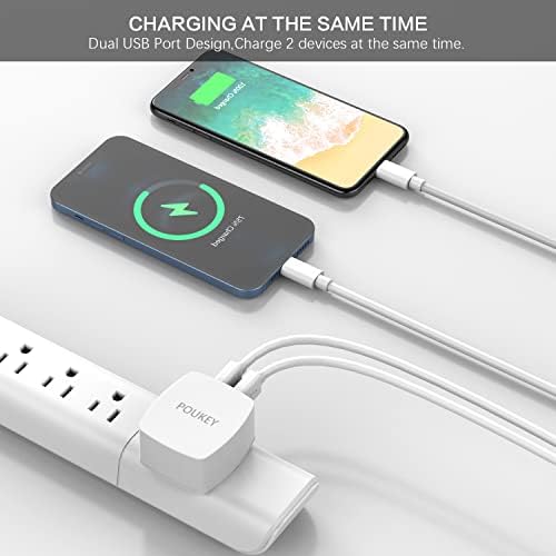 USB Plug Adaptor UK, Poukey 2Pack 2.4A/12W Double USB Charger Plug UK,Dual USB Charging Plug Power Adapter Fast Mains Wall Charger for Apple iPhone 13 12 11 Pro Max XS XR X 8 7 6 6S Plus,iPad,Samsung