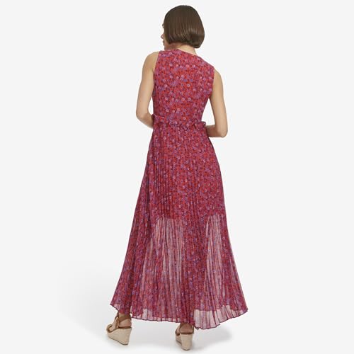 Image of Tommy Hilfiger Women's Sleeveless V-Neck Chiffon Pleated Maxi Dress