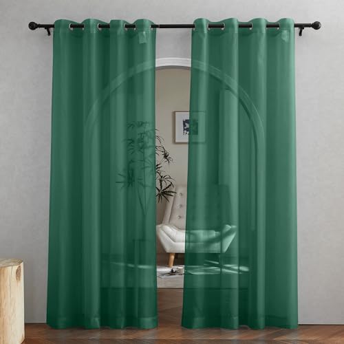 Image of NICETOWN Green Sheer Curtains for Chirstmas Day, Grommet Voile Sheer Window Treatments Airy & Elegant with Light Filtering for Kids Room /Living Room, Set of 2, W54 x L84