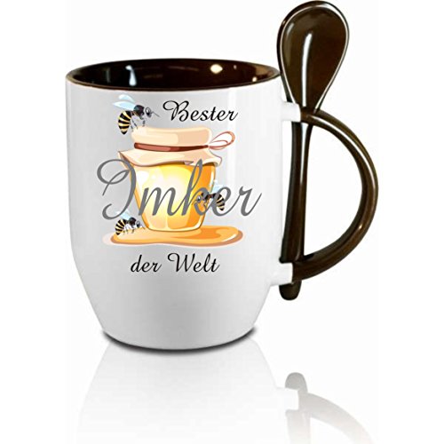 Crealuxe Löffeltasse ' Bester Imker der Welt' bedruckt, Kaffeetasse mit Motiv, Bürotasse