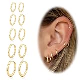 Pendientes de aro de plata de ley, hipoalergénicos para mujeres y hombres, chapados en oro real de 14 quilates, juego de aretes de aro pequeños para múltiples piercings, ligeros, cartílago, hélice