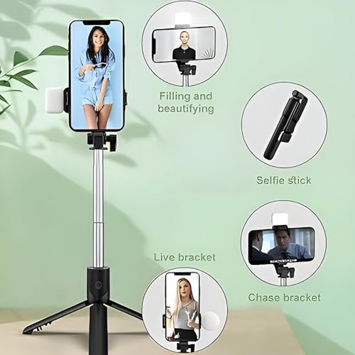 Image of Like Star R1S-L Tripod Selfie Stick Mini LED Fill Light 67 Inch Long /7-Section Stable Base /BT Remote /3 in 1 Multifunction for Vlogging /Photography /Videography for All Mobile Smartphones
