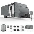 Tomudour RV Cover, Heavy Duty 7 Layers Top Travel Trailer Cover, Tearproof Waterproof Windproof Camper Cover Fits 24-27FT Motorhome, for Winter Snow with Jack Cover 4 Tire Covers and Gutter Covers