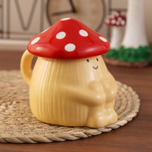NiHome Grande tasse à café en céramique en forme de champignon pour la maison, le bureau, la cuisine, jolie tasse à café et thé, cadeau pour amie, femme, durable et facile à nettoyer, gobelet