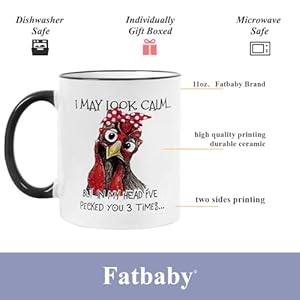 Fatbaby Funny Chicken Rooster Gift Mug for FarmerFarmhouse Chicken Lover Mug for WomenI May Look Calm But In My Head Ive Pecked You 3 Times Ceramic Coffee Cup 11OZ