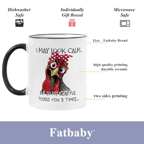 Fatbaby-Funny-Chicken-Rooster-Gift-Mug-for-FarmerFarmhouse-Chicken-Lover-Mug-for-WomenI-May-Look-Calm-But-In-My-Head-Ive-Pecked-You-3-Times-Ceramic-Coffee-Cup-11OZ Fatbaby Funny Chicken Rooster Gift Mug for FarmerFarmhouse Chicken Lover Mug for WomenI May Look Calm But In My Head Ive Pecked You 3 Times Ceramic Coffee Cup 11OZ