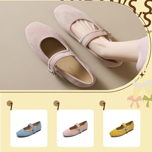 Women's Suede Mary Jane Flats with Buckle Comfort Round Toe Soft Sole Non-Slip Ballet Pumps for Leisure, Walking, Shopping4