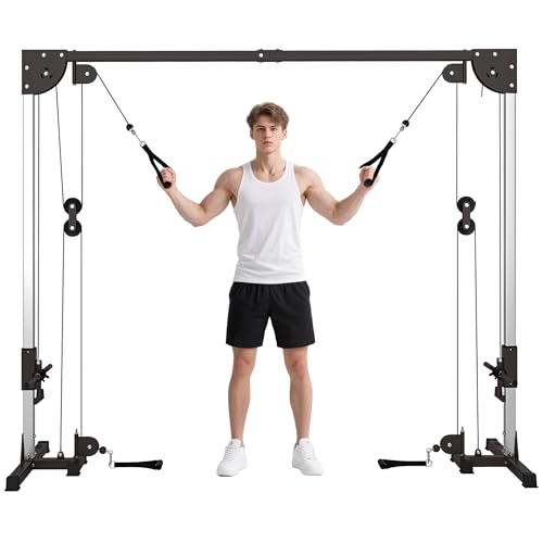 SPORTNOW Station de Musculation Double poulie Cable Crossover vis à vis, Charge Libre avec Poids 2 x 50kg - dim. 245L x 85l x 207H cm