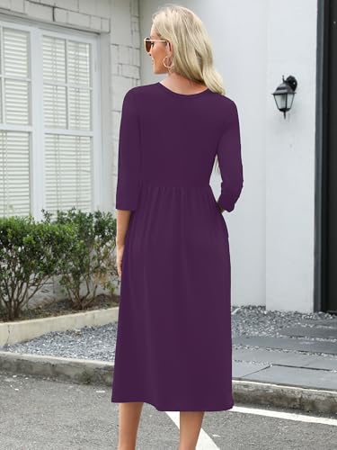 Image of Heymoments Women's Casual 3 /4 Sleeve Midi Dress Crewneck A Line Tiered Flowy Loose Travel Long Dresses with Pockets
