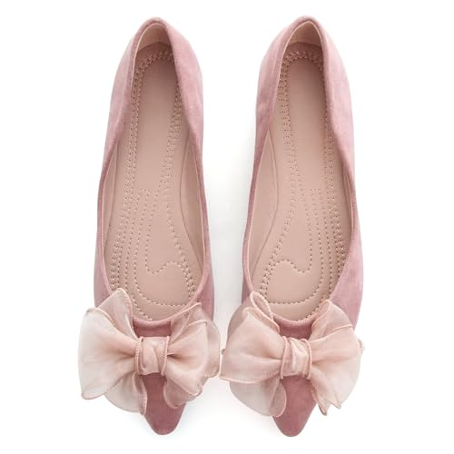 Image of SAILING LU Womens Bowknot Ballet Flats Pointy Toe Suede
