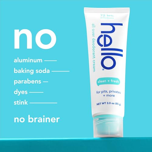 hello Clean & Fresh All Over Whole Body Deodorant Cream for Women and Men, Aluminum Free, Safe for Sensitive Skin, Pits, Privates, 3 ounces