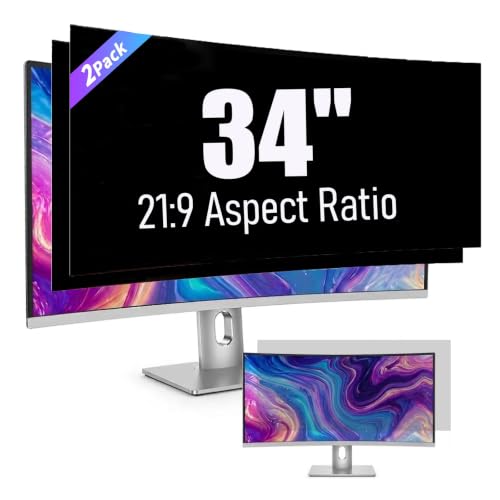 Image of 2 Pack 34 Inch Privacy Screen for Curved Computer Monitor fit 21:9 Aspect Ratio Widescreen Monitor - Anti Glare Blue Light Filter, Anti-Scratch Protector Film