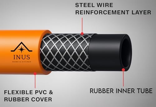 Image of INUS Ready to Use Reinforced LPG Rubber Hose PipeLeak Proof, Made With Reinforced Steel Wire Flame Resistant Design Perfect for Gas Stove with Durable Clamp 5m