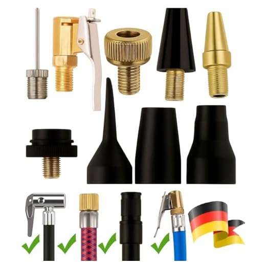 9-teiliges Druckluft-Kompressor-Düsen- und Adapter-Set – mit Ballnadel, Ausblaspistole, konischen Düsen, Messing- & Kunststoffadaptern – kompatibel mit Standard-Luftschläuchen und Reifenfüllgeräten
