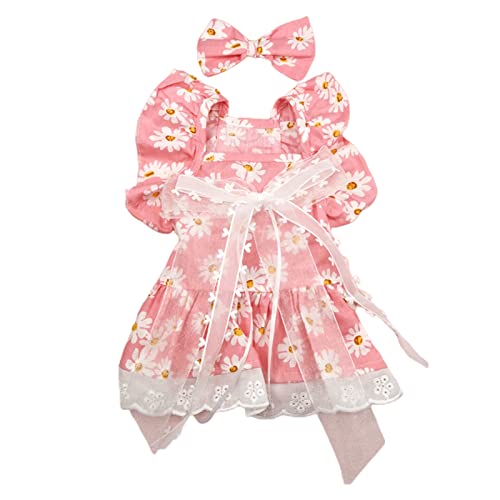 Dog Dresses,Pet Dresses,Dog Easter Outfit,Summer Dog Dress Bow Hairpin Floral Print Outfit Breathable Wear Bow-Knot Lace Princess Dress Pet Cat Two-Legged Clothing Puppy Costume Pink L #TOP6
