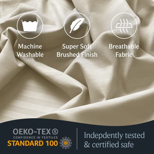Image of LuxClub 4 PC Cal King Size Sheet Set Bed Sheets, Breathable Luxury Sheets, Deep Pockets 18 inch Wrinkle Free Cooling Machine Washable Hotel Bedding (Cal King, Striped Cream)