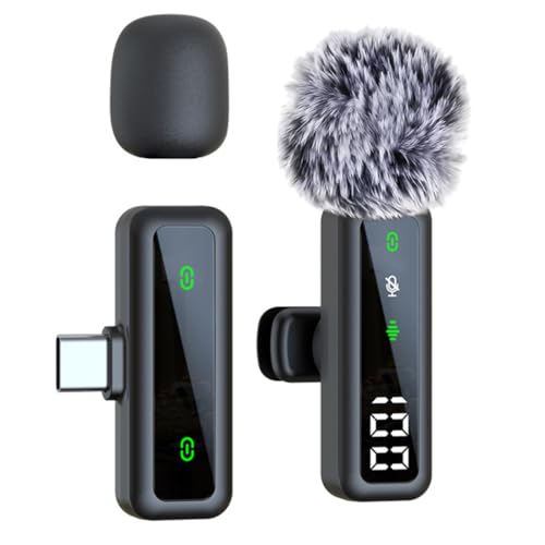 Image of VOOK Wireless Microphone with Noise Cancellation & Smart Display, Type-C Mic for Android, iPhone 15,16 | 6H Battery, Plug & Play for YouTube, Vlogging & Streaming (Single Channel Type-C, Black)
