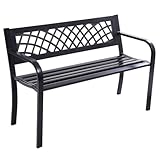 Easylife 3-Seater Metal Garden Bench with PVC Lattice Backrest & Cover – Outdoor Furniture with Solid Steel Frame - Weatherproof Garden Storage, H75xW119xD53cm, Black