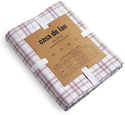 Casa De Lan Dobby Check Tablecloth. Mitered Stitching 100% Ring Spun Cotton Tablecloth in Size (60x84 inches). Rectangle/Oblong Color - Dark Pink