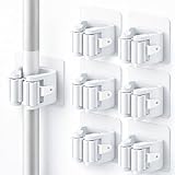 HKaizen Colgador de Escobas y Fregonas Adhesivo (Pack de 6) – Soporte para Pared sin Taladro, Resistente y Compacto para Cocina, Baño y Garaje