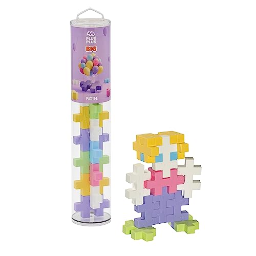 PLUS PLUS Big – Open Play Tube – 15 Piece Pastel Color Mix – Construction Building STEM/STEAM Toy, Interlocking Large Puzzle Blocks for Toddlers and Preschool