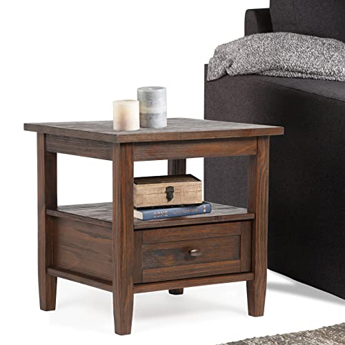 SIMPLIHOME Warm Shaker End Table - 20" Wide x 20" High Solid Wood Side Table in Distressed Charcoal Brown, Transitional Accent Table for Living Room with Drawer, Open Shelf and Square Tapered Legs by SIMPLIHOME - Image 3