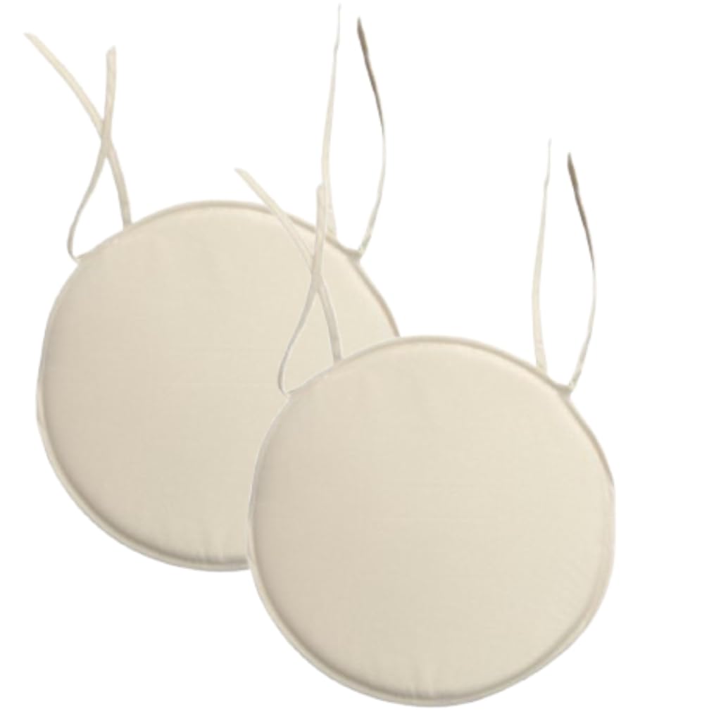 INSAFIANS Waterproof Round Garden Chair Seat Cushions – 35cm Bistro Dining Chair Pads with Ties Indoor/Outdoor Multipacks (BEIGE PK 2)
